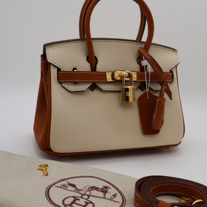 Hermes Genuine Leather Two-Tone Gold Lock Women Bag