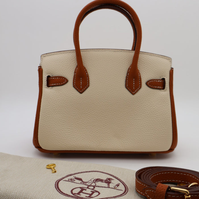 Hermes Genuine Leather Two-Tone Gold Lock Women Bag