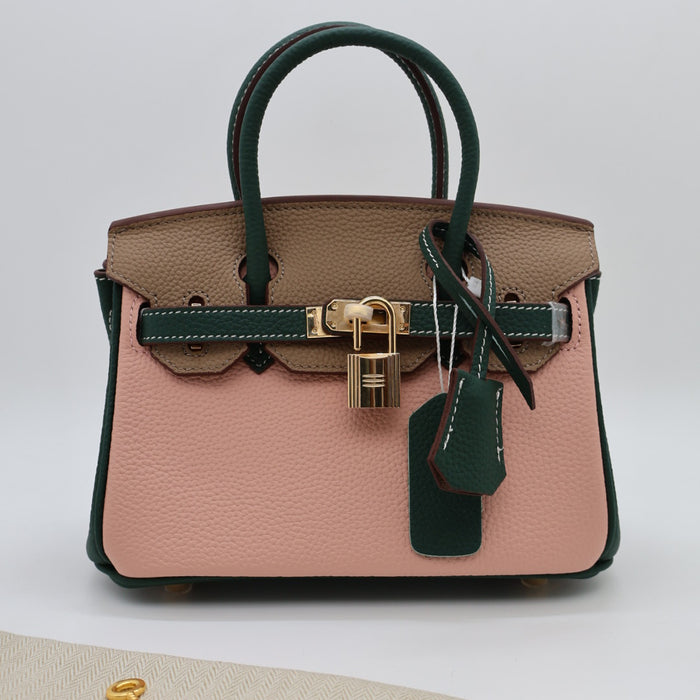 Hermes Genuine Leather Two-Tone Gold Lock Women Bag