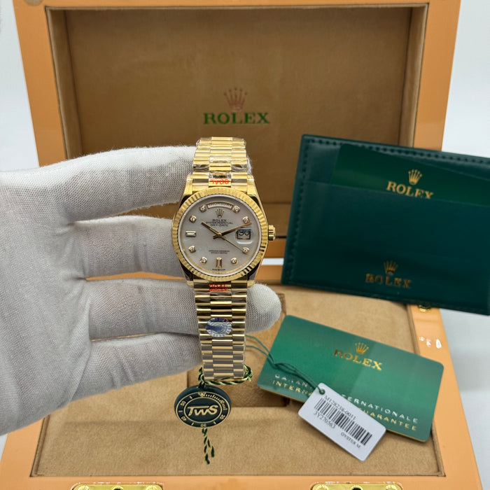 Rolex Classic Day-Date Gold Watch – White Diamond Dial – Presidential Design