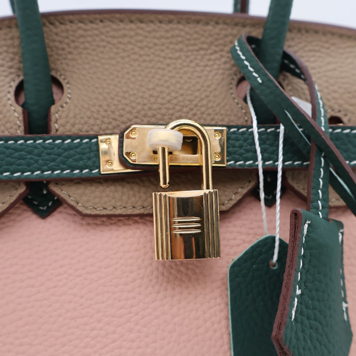 Hermes Genuine Leather Two-Tone Gold Lock Women Bag
