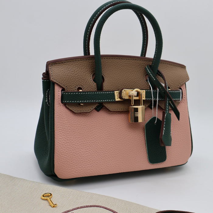 Hermes Genuine Leather Two-Tone Gold Lock Women Bag