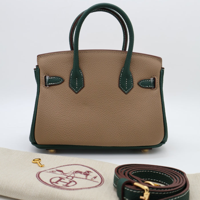 Hermes Genuine Leather Two-Tone Gold Lock Women Bag