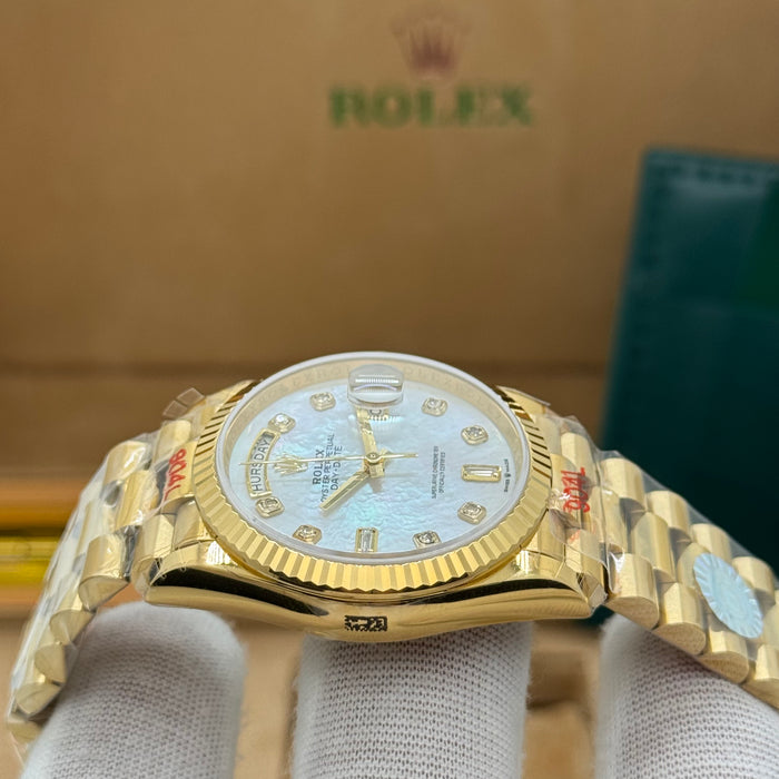 Rolex Classic Day-Date Gold Watch – White Diamond Dial – Presidential Design