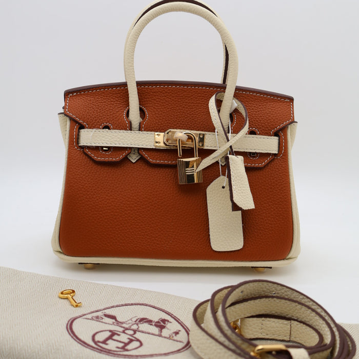Hermes Genuine Leather Two-Tone Gold Lock Women Bag