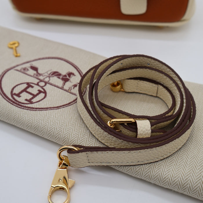 Hermes Genuine Leather Two-Tone Gold Lock Women Bag