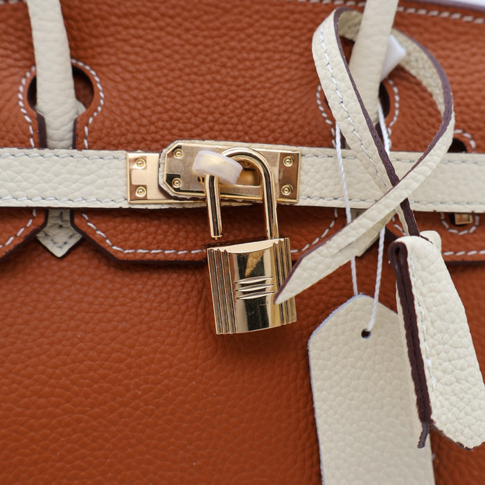 Hermes Genuine Leather Two-Tone Gold Lock Women Bag