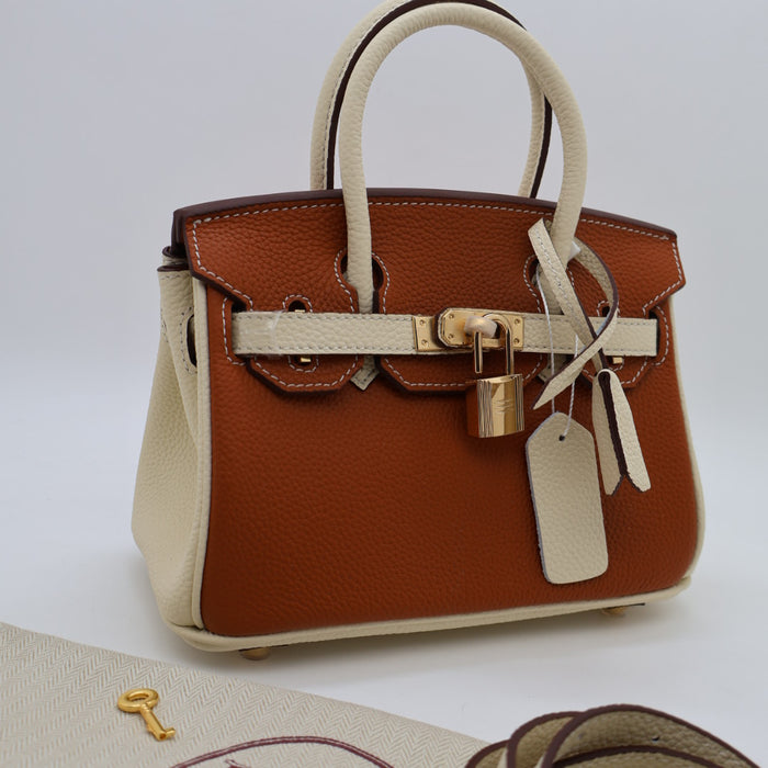 Hermes Genuine Leather Two-Tone Gold Lock Women Bag