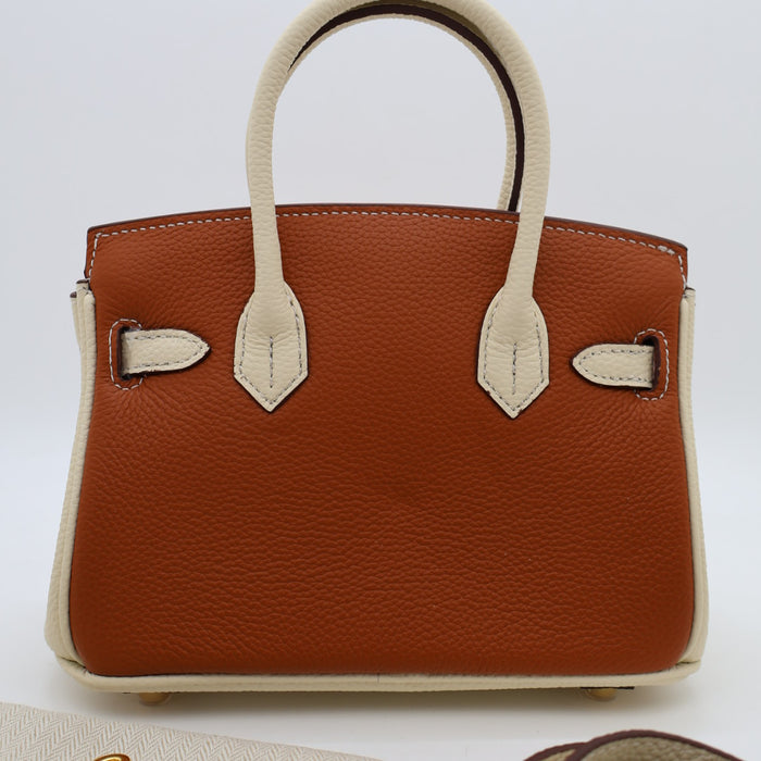 Hermes Genuine Leather Two-Tone Gold Lock Women Bag