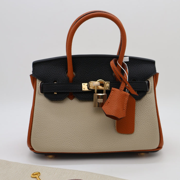 Hermes Genuine Leather Two-Tone Gold Lock Women Bag