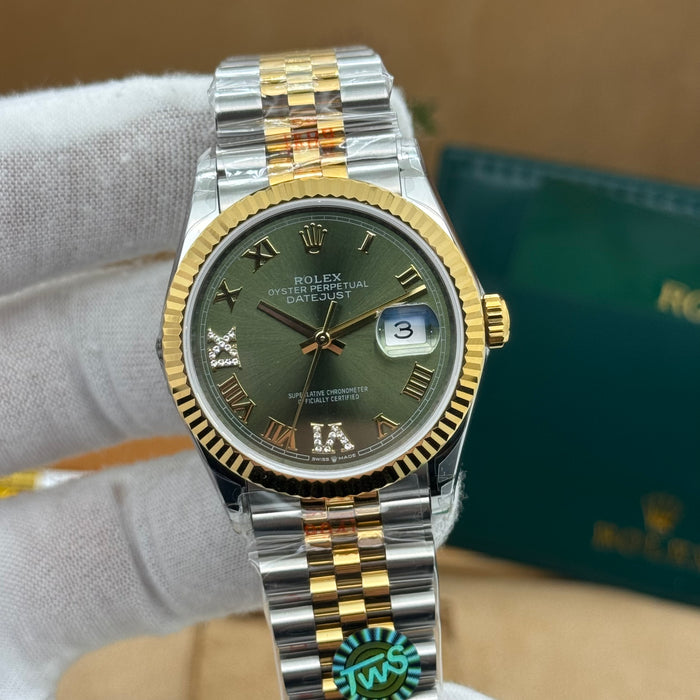 Rolex President Style Automatic 36MM Watch – Green Dial – Two-Tone Steel/Gold