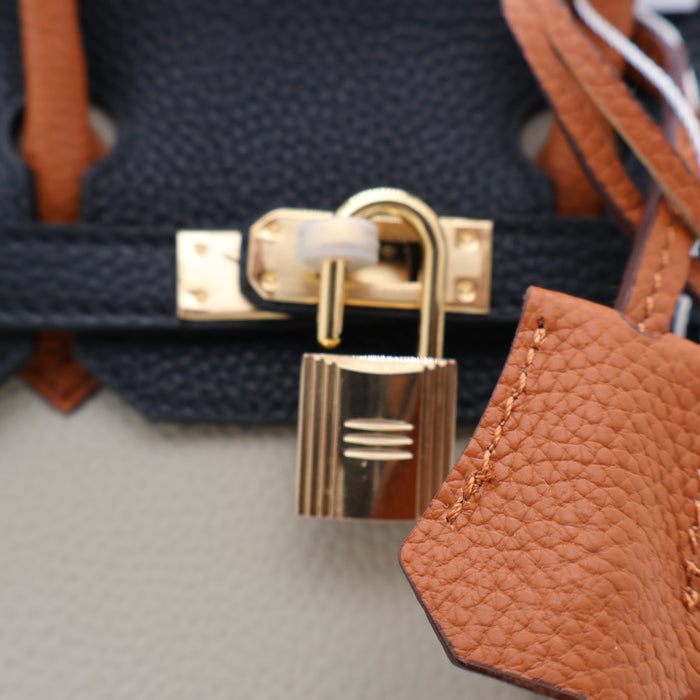 Hermes Genuine Leather Two-Tone Gold Lock Women Bag