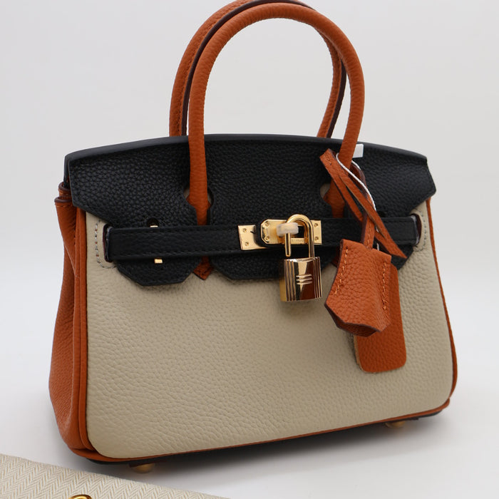 Hermes Genuine Leather Two-Tone Gold Lock Women Bag