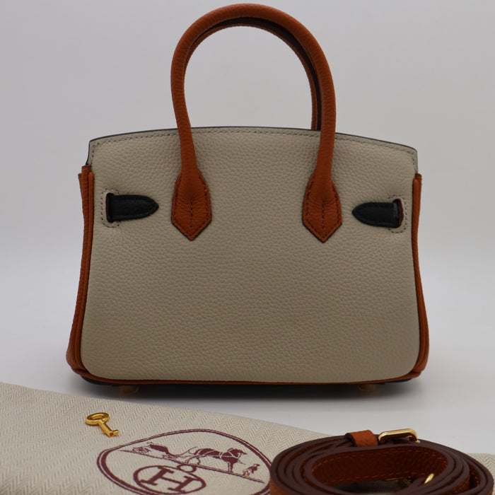 Hermes Genuine Leather Two-Tone Gold Lock Women Bag