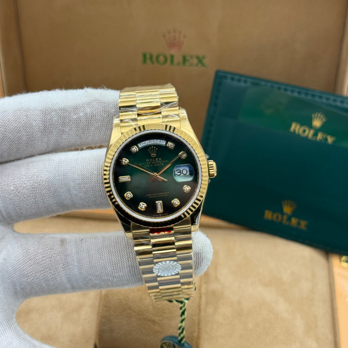Rolex Day-Date Gold 36MM Watch – Emerald Green Dial – Diamond Markers