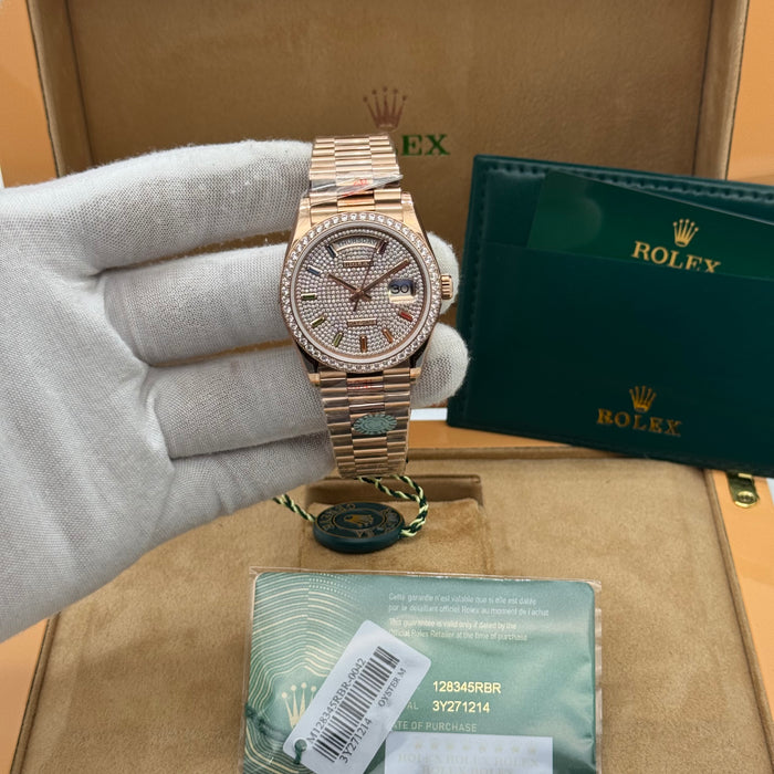 Rolex Day-Date – Rose Gold 36MM / Diamond & Rainbow Markers
