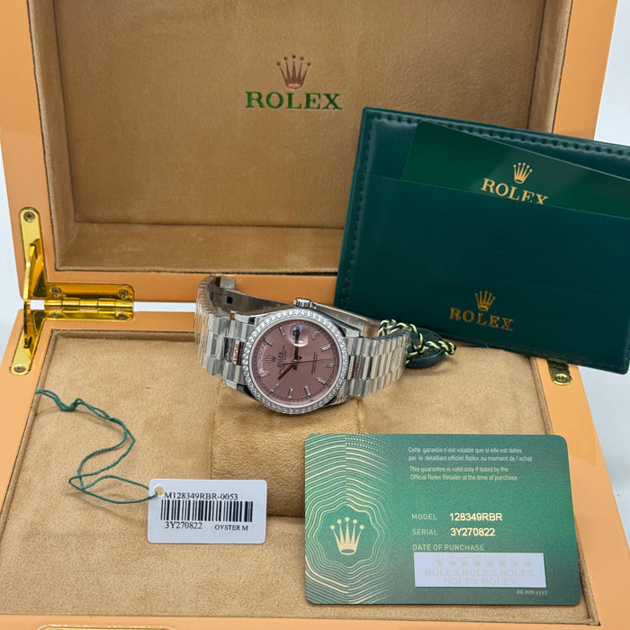 Rolex Day-Date 36MM – Pink Dial w/ Diamond Bezel (Silver Tone)