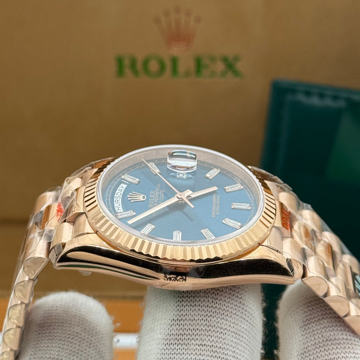 Rose Gold Day-Date 36MM Watch – Blue Dial – Fluted Bezel