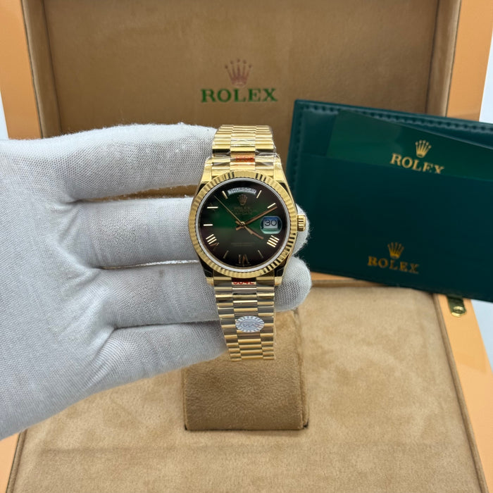 Rolex Day-Date Gold Green Dial 36MM – Fluted Bezel | Swiss Super Clone