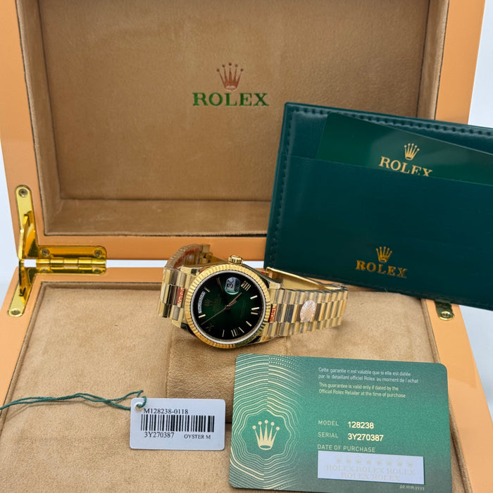 Rolex Day-Date Gold Green Dial 36MM – Fluted Bezel | Swiss Super Clone