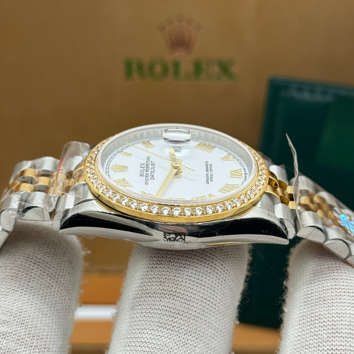 Rolex Date-Just 36MM Two-Tone Datejust Style Watch – Diamond Bezel, Roman Dial