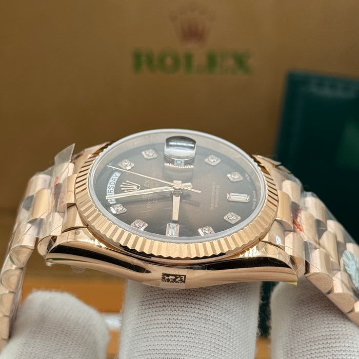 Rolex Day-Date 36MM– Rose Gold Presidential, Black Gradient Dial & Diamond-Style Markers