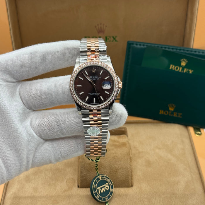 Rolex Datejust 36MM – Two-Tone Rose Gold & Steel Diamond Bezel  / Chocolate Dial