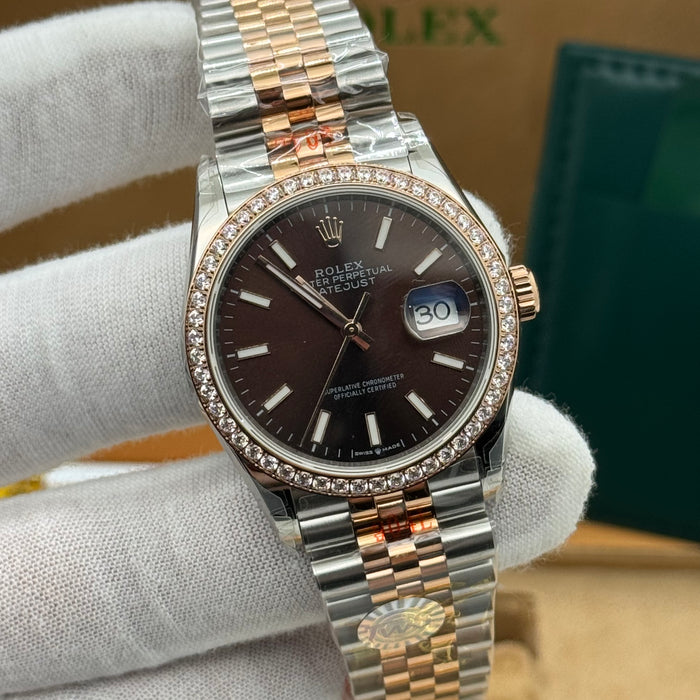 Rolex Datejust 36MM – Two-Tone Rose Gold & Steel Diamond Bezel  / Chocolate Dial