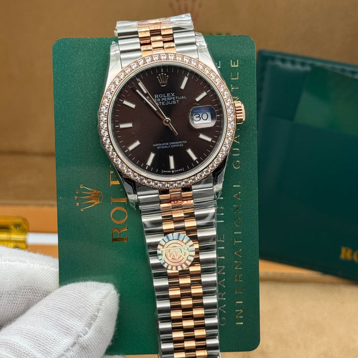 Rolex Datejust 36MM – Two-Tone Rose Gold & Steel Diamond Bezel  / Chocolate Dial
