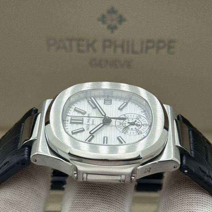 Patek Philippe Nautilus-Inspired Automatic Watch – Swiss Super Clone – White Dial (Leather Strap)