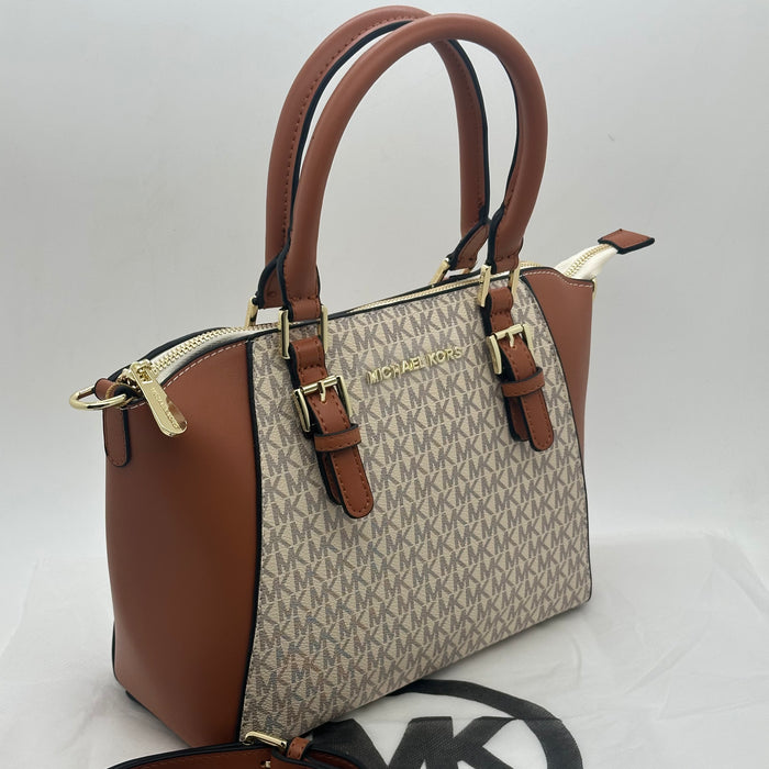 Michael Kors Mercer Medium Satchel Bag – Signature MK Canvas & Leather