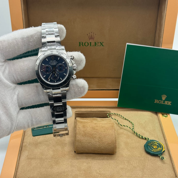 Rolex Daytona Silver Chronograph – Blue Dial – Swiss Super Clone (2025 Edition) H88F9318