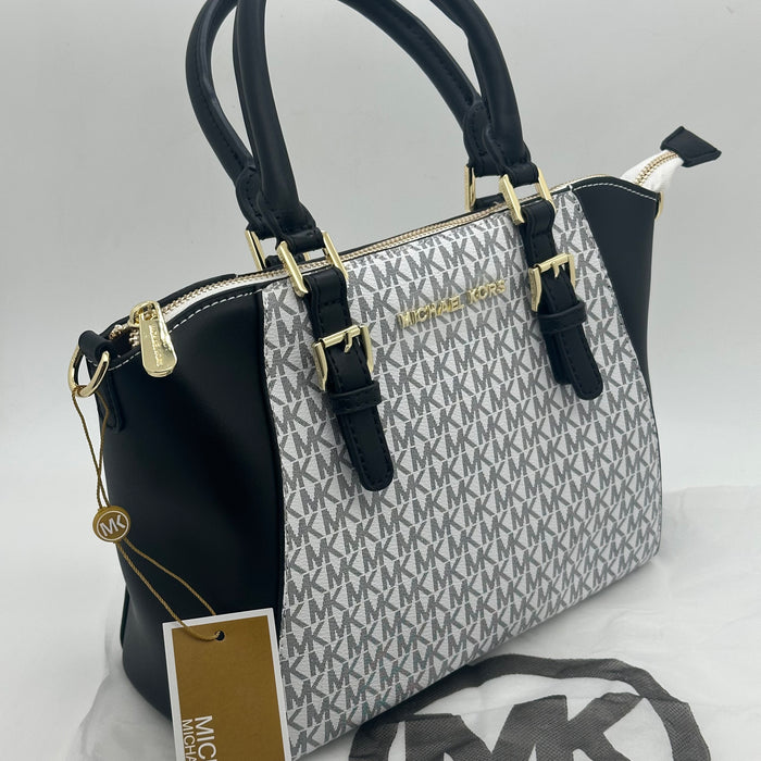 Michael Kors Mercer Medium Satchel Bag – Signature MK Canvas & Leather