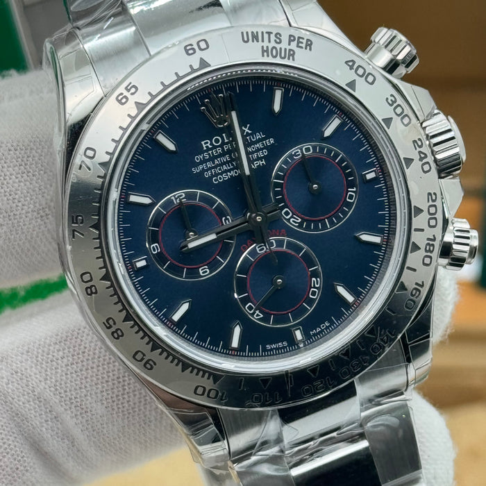 Rolex Daytona Silver Chronograph – Blue Dial – Swiss Super Clone (2025 Edition) H88F9318