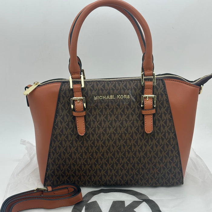 Michael Kors Mercer Medium Satchel Bag – Signature MK Canvas & Leather