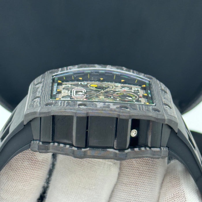Richard Mille RM11-03 Carbon TPT Flyback Chronograph – Swiss Super Clone | Skeleton Dial | Black Rubber Strap
