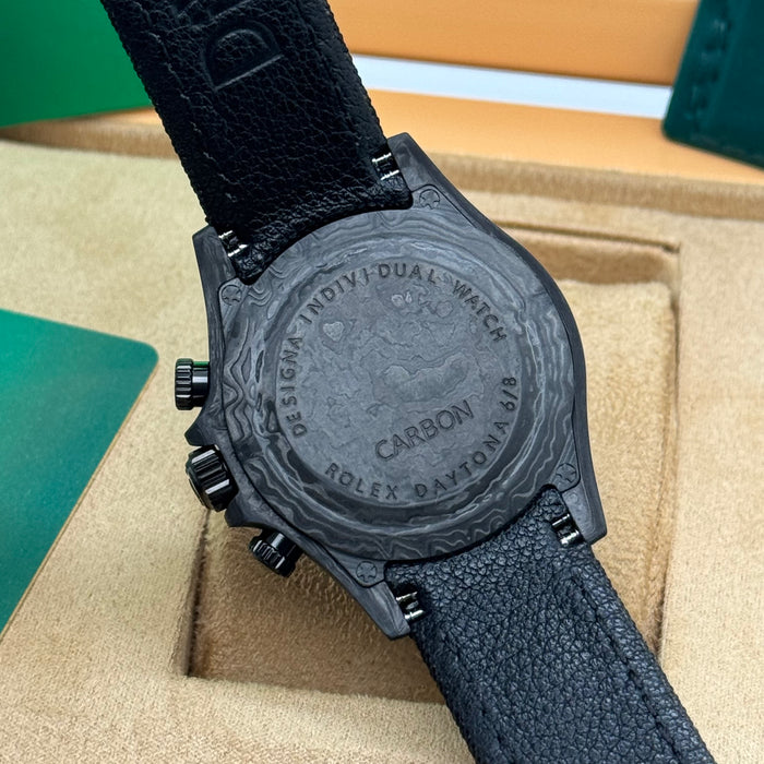 Rolex Daytouna Luxury Skeleton Carbon Chronograph Watch – Black Case | Swiss Automatic Style