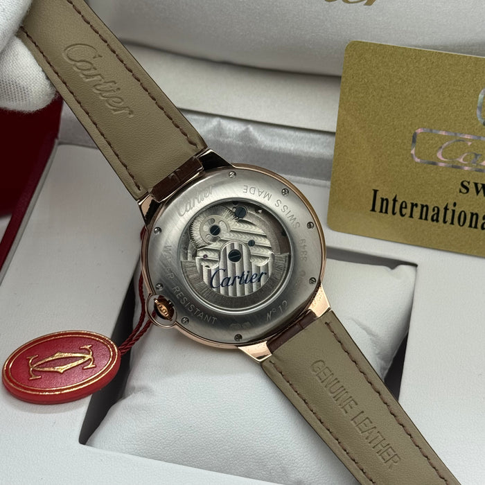 Cartier Luxury Skeleton Automatic Watch – Rose Gold Case – Roman Numerals