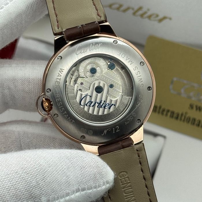Cartier Luxury Skeleton Automatic Watch – Rose Gold Case – Roman Numerals