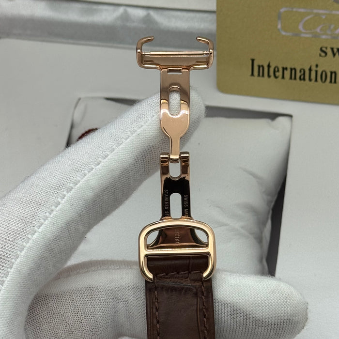 Cartier Luxury Skeleton Automatic Watch – Rose Gold Case – Roman Numerals