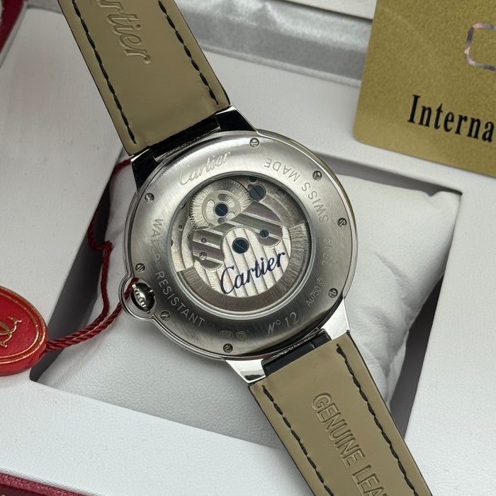 Cartier Skeleton Automatic Watch with Moonphase – Silver Case – Roman Numerals