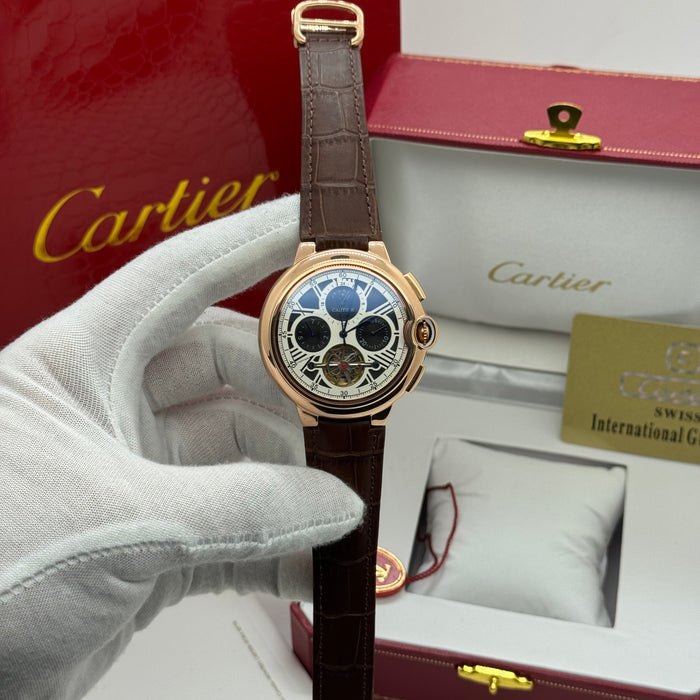 Cartier Chronograph Automatic Watch with Moonphase & Open-Heart – Rose Gold Case