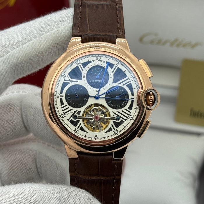 Cartier Chronograph Automatic Watch with Moonphase & Open-Heart – Rose Gold Case