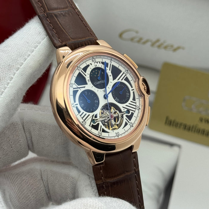 Cartier Chronograph Automatic Watch with Moonphase & Open-Heart – Rose Gold Case