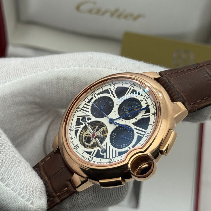 Cartier Chronograph Automatic Watch with Moonphase & Open-Heart – Rose Gold Case