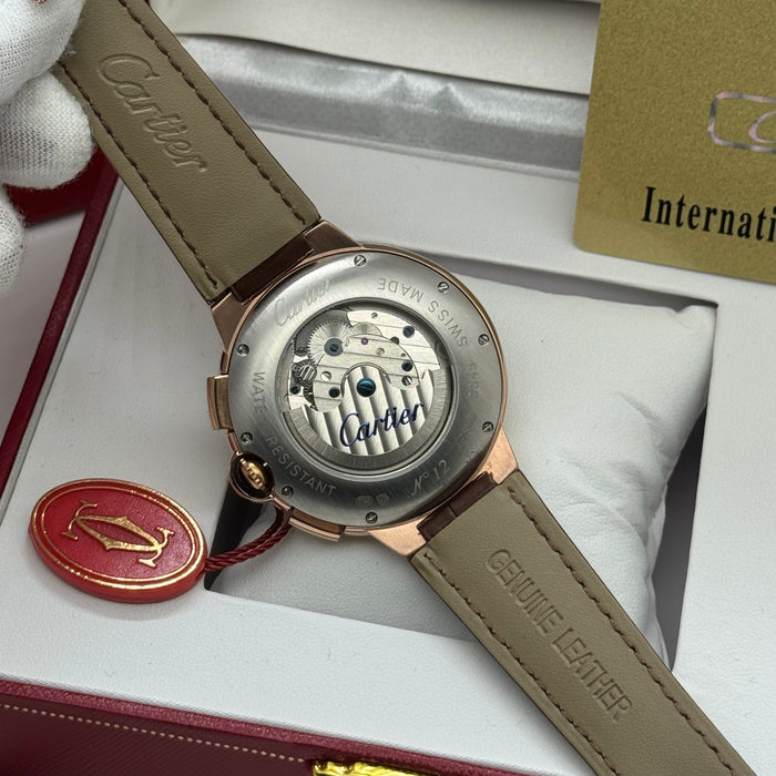 Cartier Chronograph Automatic Watch with Moonphase & Open-Heart – Rose Gold Case