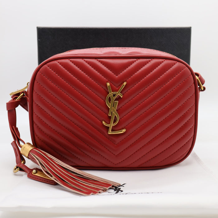 Saint Laurent Lou Camera Bag in Red Chevron Leather with Gold Hardware