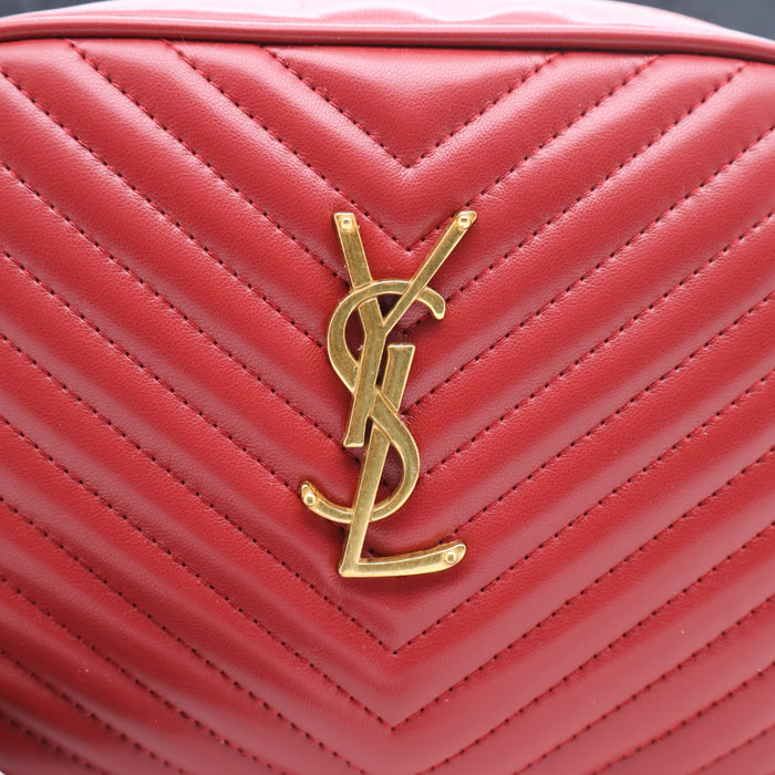 Saint Laurent Lou Camera Bag in Red Chevron Leather with Gold Hardware
