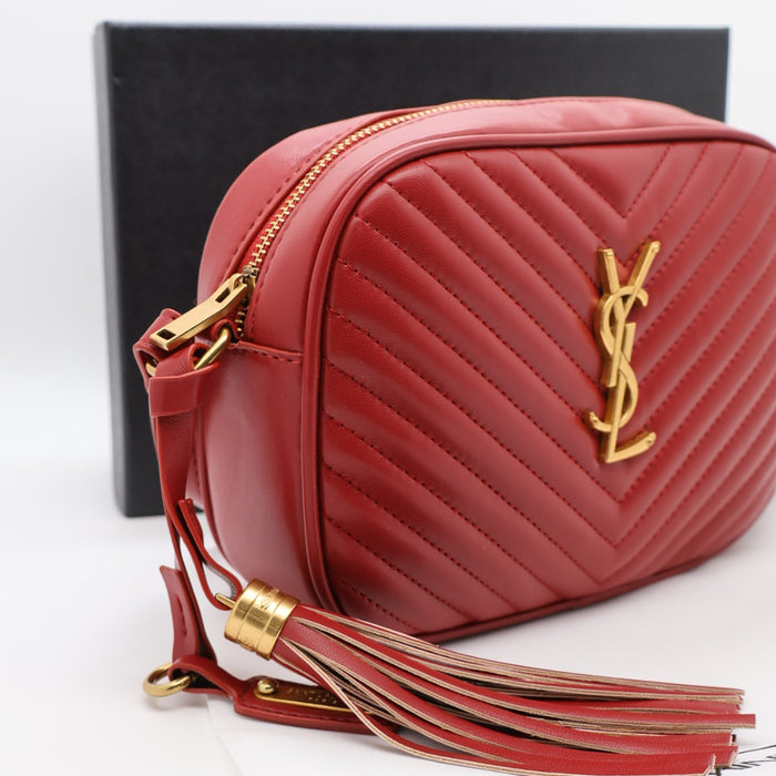 Saint Laurent Lou Camera Bag in Red Chevron Leather with Gold Hardware
