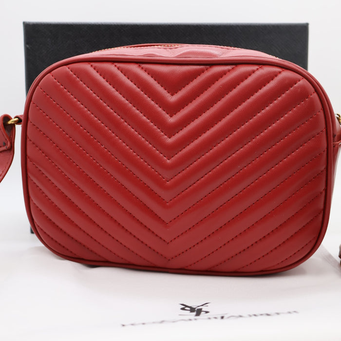 Saint Laurent Lou Camera Bag in Red Chevron Leather with Gold Hardware